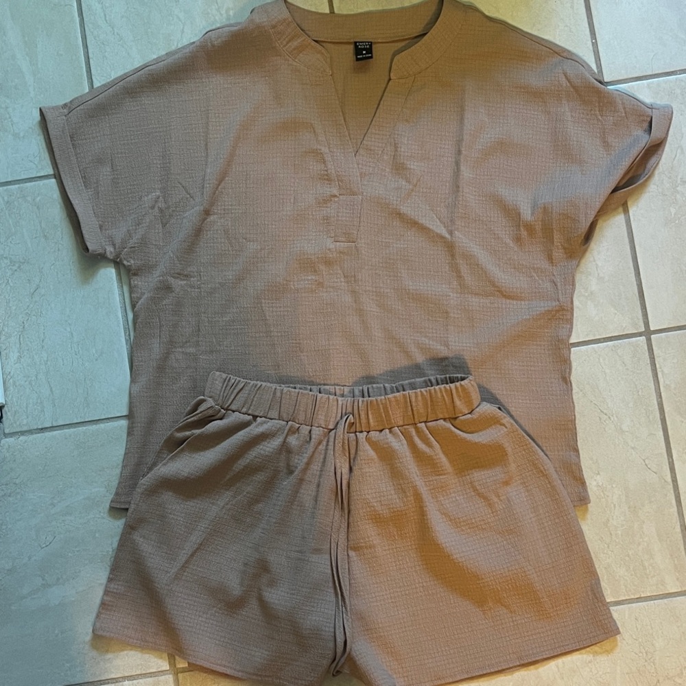 Emory Rose Tan Short Sleeve Top and Shorts Set
